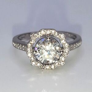 925 Sterling Silver 1cttw GENUINE Moissanite Halo Engagement Ring